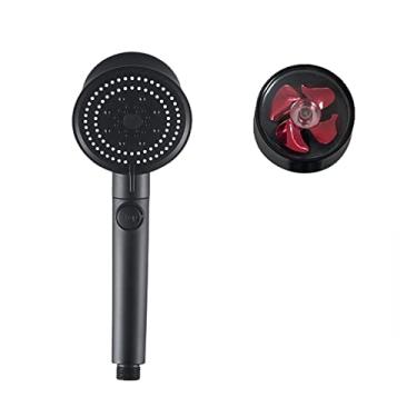 Imagem de WYUYIWH Chuveiro de 5 modos de economia de água preto de alta pressão Turbo chuveiro de água com parada de uma chave cabeça de chuveiro de água com pequeno ventilador para banheiro (Cor: Chuveiro com