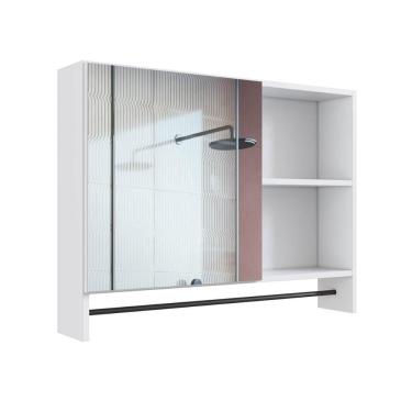 Imagem de Armário Espelheira para Banheiro ES8020 com 1 Porta 1 Toalheiro e Nichos Branco