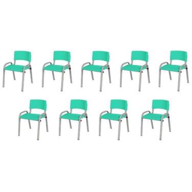 Imagem de Kit 9 Cadeiras Infantil Iso, Escola, Base Cinza- Verde Água - J A Garc
