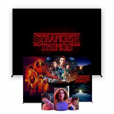 Imagem de Super Kit de Painéis de Festa Stranger Things Painel Redondo 1,50 e Retangular Várias Medidas - Fera Print