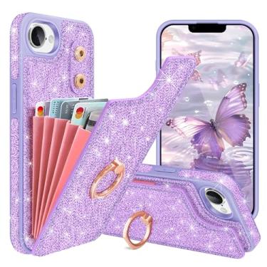 Imagem de Casewind Capa carteira para iPhone 16e, com 5 porta-cartões e anel de rotação de 360° com suporte de bloqueio de RFID, capa protetora à prova de choque de couro PU para iPhone 16e 6,1 polegadas 2025