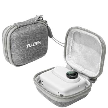 Imagem de Capa protetora de transporte pequena Telesin para câmera de ação Insta 360 One R Twin Edition com ângulo amplo 4K, com zíper meio aberto, pode se conectar com autocolante