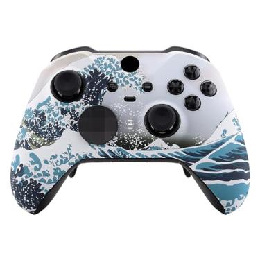 Imagem de eXtremeRate The Great Wave Patterned Faceplate Cover, Soft Touch Front Housing Shell Case Replacement Kit for Xbox One Elite Series 2, Xbox Elite 2 Core Controller Model 1797 - Accent Rings Included