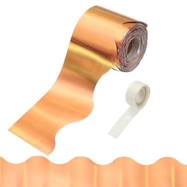 Imagem de PATIKIL Bordas de quadro de avisos, borda dourada a laser de 20 metros para quadro de avisos com acabamento recortado de pontos pegajosos transparentes para decoração de sala de aula de festa de