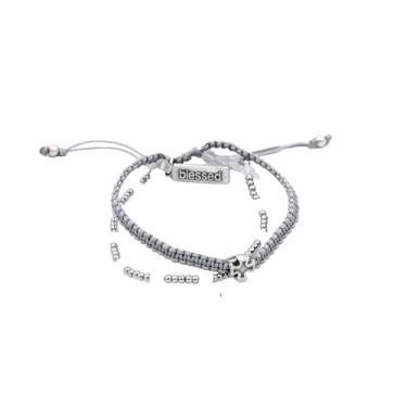 Imagem de My Saint My Hero Pulseira Be Still de 3 fileiras - prata/ardósia/quartzo rostado, Adjustable Size, Pedra preciosa, Sem Pedra Preciosa