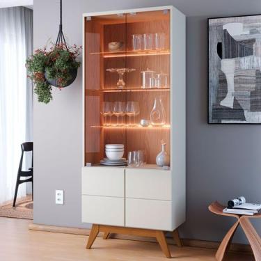 Imagem de Cristaleira Light 4 Portas 3 Prateleiras com Led Off White/Matte/Freij