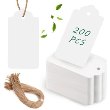 Imagem de SallyFashion 200 etiquetas de presente, etiquetas de pendurar de 7 x 4 cm com cordão para presentes faça você mesmo, casamentos, noivas e chás de bebê, aniversários