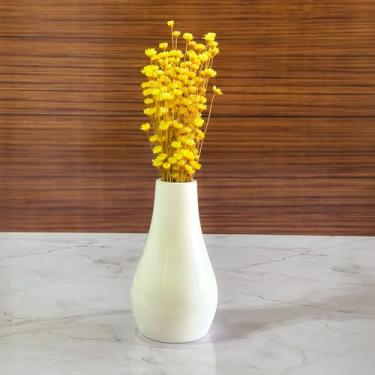 Imagem de Arranjo de Flores Sempre-Vivas Naturais em Vaso Decorativo, 15 cm, Branco com Padrão Art Déco (5)