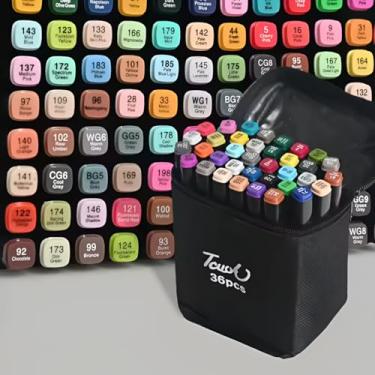 Imagem de Kit Estojo Profissional Canetinha Escolar Desenho Ponta Dupla 36 Cores