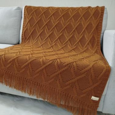 Imagem de Manta de Tricô Para Sofá Poltrona Cobertor Cama Malha Encorpada 150x90cm Usufruto Decoração Sala L05 (Ferrugem Cognac)