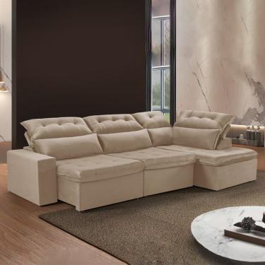 Imagem de Sofá De Canto Com Chaise 5 Lugares 371x192cm M153 Martins Estofados Veludo/café Com Leite