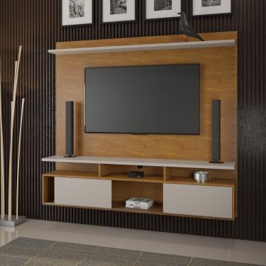Imagem de Estante Home Suspensa Para Tv Até 70 Polegadas 2 Portas 2 Prateleiras Noel Viero Mel/off White