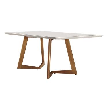 Imagem de Mesa De Jantar 220x110cm Tampo Madeira/vidro Safira Mobilare Imbuia Natural/laca Off White