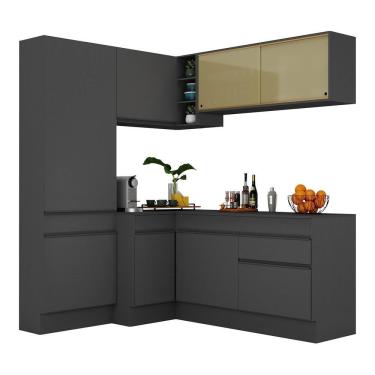 Imagem de Armário De Cozinha Completa De Canto Com Rodapé Veneza Multimóveis V2089 Preto Preto