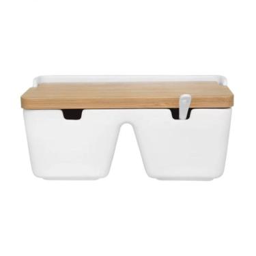 Imagem de Saleiro De Mesa Com Duas Divisórias E Tampa De Bambu Com Colher
