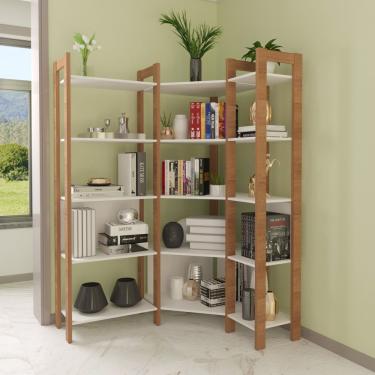 Imagem de Estante De Canto Haia 15 Prateleiras Yescasa Amêndoa/Branco