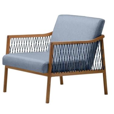 Imagem de Poltrona Com Braço Acaé Linho Azul Madeira Cedro Corda Náutica Chata Poliéster Azul