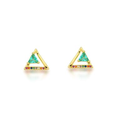 Imagem de Brinco Triangulo Pedra Verde Banhado Ouro 18k - Pequeno