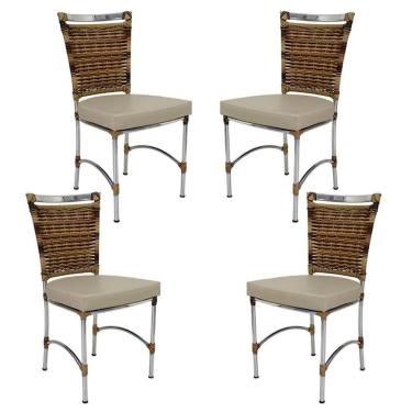 Imagem de 4 Cadeiras Em Alumínio E Fibra Sintética Jk Cozinha Edícula Cappuccino E Nautico Bege