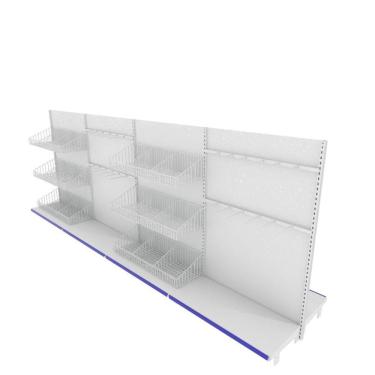 Imagem de Gondola De Aço Altura 142 Cm Central Bandejas 40 Com Cestos E Ganchos Branco Gc142braz1030