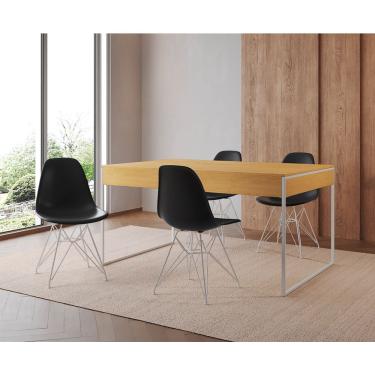 Imagem de Mesa Jantar Industrial Retangular Canela 137X90Cm Com 4 Cadeiras Pretas Base Ferro Cor: Canela