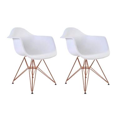 Imagem de Kit 2 Poltronas Eiffel Eames Branca Com Braço Daw Em Ferro Cobre - Cor: Preto