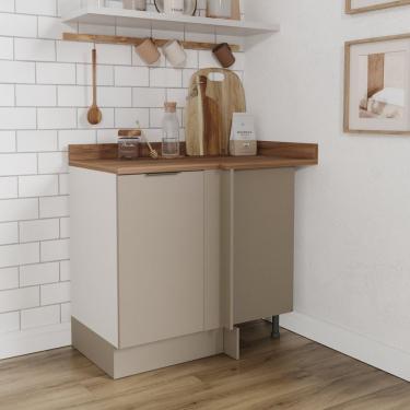 Imagem de Balcão De Canto Reto Com Tampo Com Rodapé Puxador 150cm Ipanema Cabecasa Madeiramadeira Fendi Trama/branco