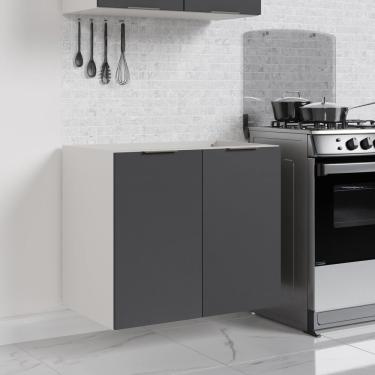 Imagem de Balcão 2 Portas 80cm Sem Tampo Sem Rodapé Puxador 150cm Ipanema Cabecasa Madeiramadeira Grafite Trama/branco