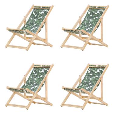 Imagem de Kit 4 Cadeira Espreguiçadeira Dobrável S-b-folhas Verdes