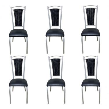 Imagem de Kit 6 Cadeiras Cozinha Aço Tubolar Confortável Jantar Preto e Branco Tecido Liso