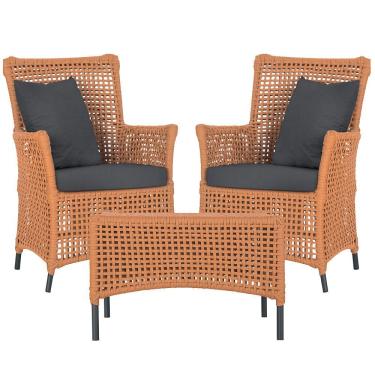 Imagem de 2 Poltronas E 1 Mesa Igapó Alumínio Preta Corda Náutica E11 Terra Cota