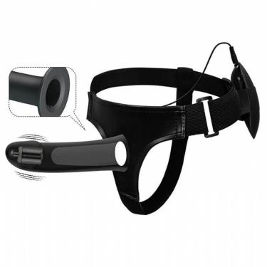 Imagem de Cinta Peniana Vazada Com Vibrador Multivelocidade 16 Cm Vitor Pretty Love Preto