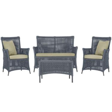 Imagem de Jogo Sofá E 2 Poltronas E Mesa Igapó Preta E7 Trama Original Prata