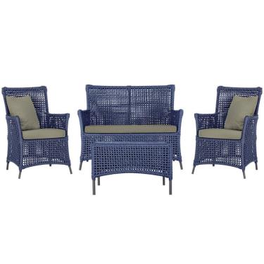 Imagem de Jogo Sofá E 2 Poltronas E Mesa Igapó Preta E8 Trama Original Azul