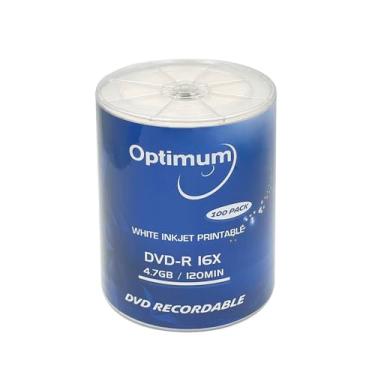 Imagem de OPTIMUM Disco Dvd-R Em Branco 4,7 Gb 16X Resistente À Umidade, Mídia Jato De Tinta Branca Para Impressão E Gravação - Pacote Com 100 Discos (Sem Recipiente)