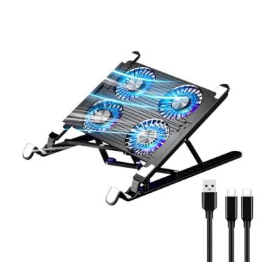 Imagem de BrilliantRay Almofada De Resfriamento Para Laptops Gamers 11 A 17,3 Polegadas, Suporte Dobrável Com 4 Ventoinhas Silenciosas Notebook, Cooler Portátil 7 Alturas Ajustáveis, Luzes Led