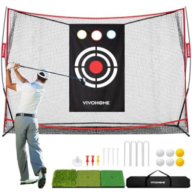 Imagem de VIVOHOME Rede De Golfe 10 X 7 Pés Para Tacadas, Chipping, Treinamento Direção, Prática Alta Resistência Em Ambientes Internos, Quintal, Garagem, Com Tapete, Pano Alvo, 8 Tees, 6 Bolas, Bolsa Transpo