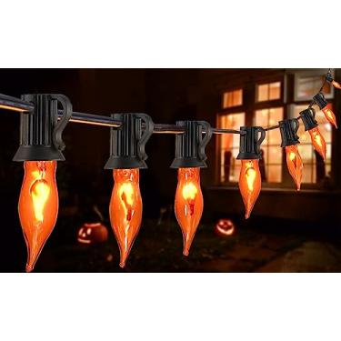 Imagem de Glowzy Decorações De Halloween 27,8 Pés, Luzes Corda Com Chamas Piscantes, Pacote 27 Lâmpadas Laranja Transparentes (4 E12 Sobressalentes), Decoração Natal Para Festas Em Casa