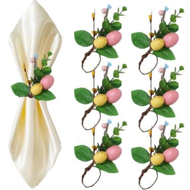 Imagem de BASEMMAHER Conjunto De 6 Anéis Guardanapo Páscoa, Suporte Vime Rústico Com Folhas Florais Ovo, Decoração Mesa Primavera Para Jantar Em Família, Banquete, Casamento, Festas