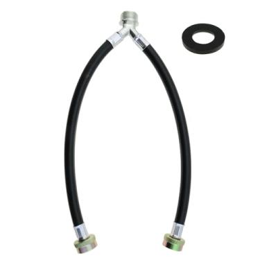 Imagem de MEETOOT Mangueira em forma de Y para máquina de lavar de borracha, conector de latão de 3/10.2 cm, conector de mangueira de mistura tipo Y para fonte de água quente e fria de 3 pés, para torneira de