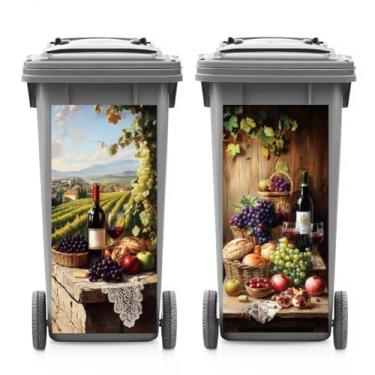 Imagem de ANATTASOUL 2 folhas de adesivos de caixote de lixo de vinho tinto e uvas à prova d'água, decoração de caixote do lixo, adesivo grande de 37,8 cm x 81,8 cm para caixas, geladeira, parede externa