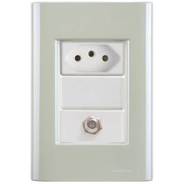 Imagem de Cj Tomadas 10A TV SAT Coaxial Giz Verde Ardósia completo pronto
