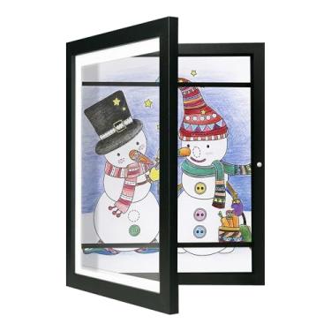 Imagem de Molduras de arte para crianças, 25 x 30 cm – porta-retratos infantis com abertura frontal mutável, armazenamento de madeira para montagem na parede, porta magnética comporta 50 peças de arte para