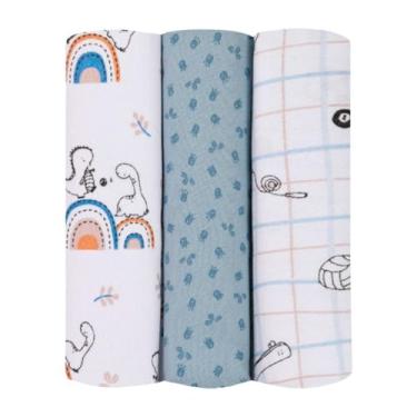 Imagem de Kit com 3 Cueiros Flanelados para Bebê 80x80 cm – 100% Algodão – Tecido Suave e Antialérgico – Enxoval Recém-Nascido – Era Uma Vez (Dino Esporte)