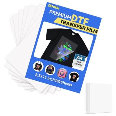 Imagem de ZEHRAI 100 folhas de filme de transferência DTF 21,6 cm x 28 cm fosco dupla face, casca fria transparente, filme de transferência de calor direto para filme para todos os tecidos e cores, camisetas