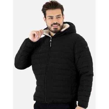 Imagem de Jaqueta Calvin Klein Masculina Hoodie Matelassê Sherpa Preta, S/P