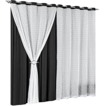 Imagem de Cortina Valência Com Presilha 3 Metros Renda E Malha Gel - Casa das Co