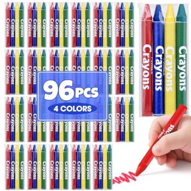 Imagem de FUMILE 24 conjuntos de 4 cores (96 gizes de cera a granel), pacotes individuais de giz de cera a granel, mini giz de cera não tóxicos para lembrancinhas de festa infantil, restaurantes, material