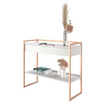 Imagem de Aparador Moderno Estilo Industrial 2 Gavetas Branco Cobre