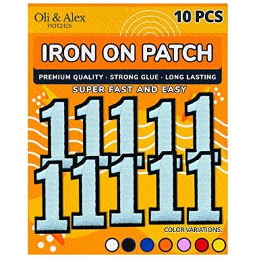 Imagem de Remendos de ferro – Número branco "1" com emblemas de ferro – 10 adesivos de números bordados decorativos para roupas (branco + preto, 1)